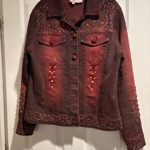 Embellished Red Denim Jacket
